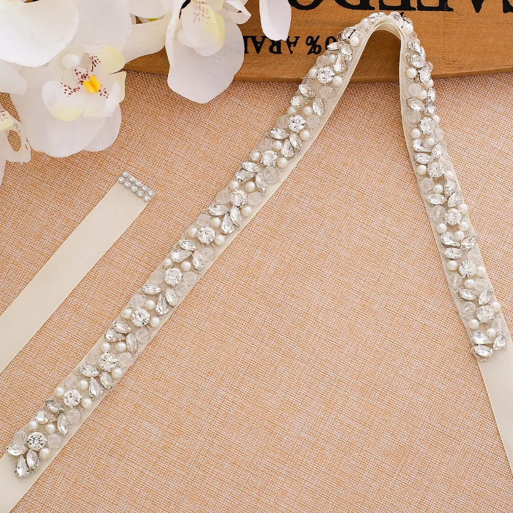 SESTHFAR Crystal Belt Rhinestone Wedding Belt Sliver Belt Diamond Flower Belts Bridal Sash For Wedding Dresses