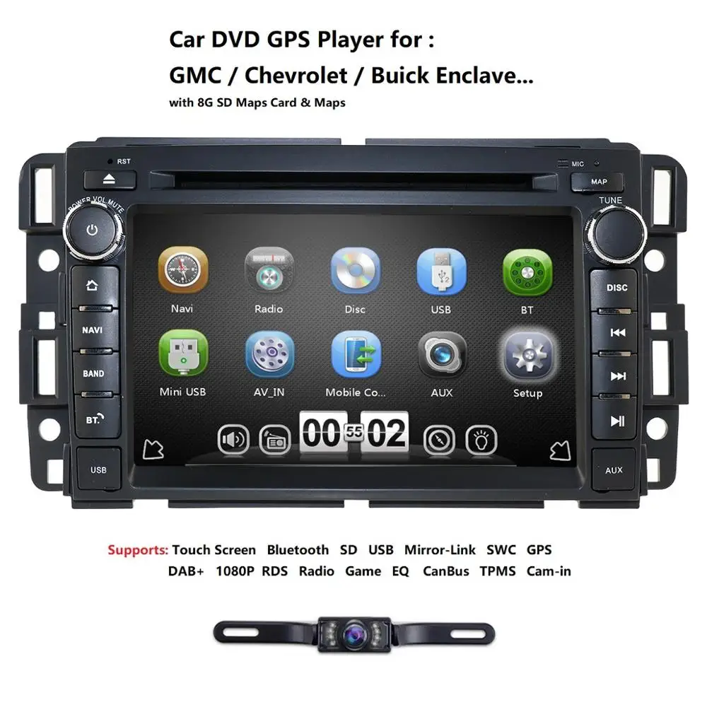 

Ossuret 7" Double Din Touchscreen FM/AM Radio Wince Car Stereo DVD Player GPS Navi for GMC Yukon Acadia Chevy 2007-2012 SWC RDS