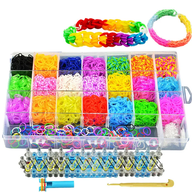 Rainbow Elastic loom bracelet Band Kits Craft Toy with Weaving Machine Rubber Band Ribbon Knitted Figures Charms Craft 4600pcs