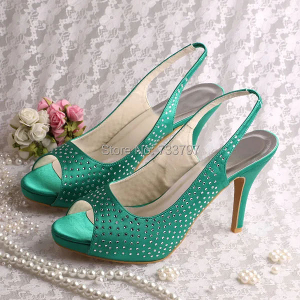 Graceful 2016 New Green Women Wedding Bridal Shoes Sandals Sparkling ...