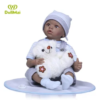 

Black dolls reborn boy girl dolls 22"55cm silicone reborn baby dolls with white bear plush dolls for child birthday gift