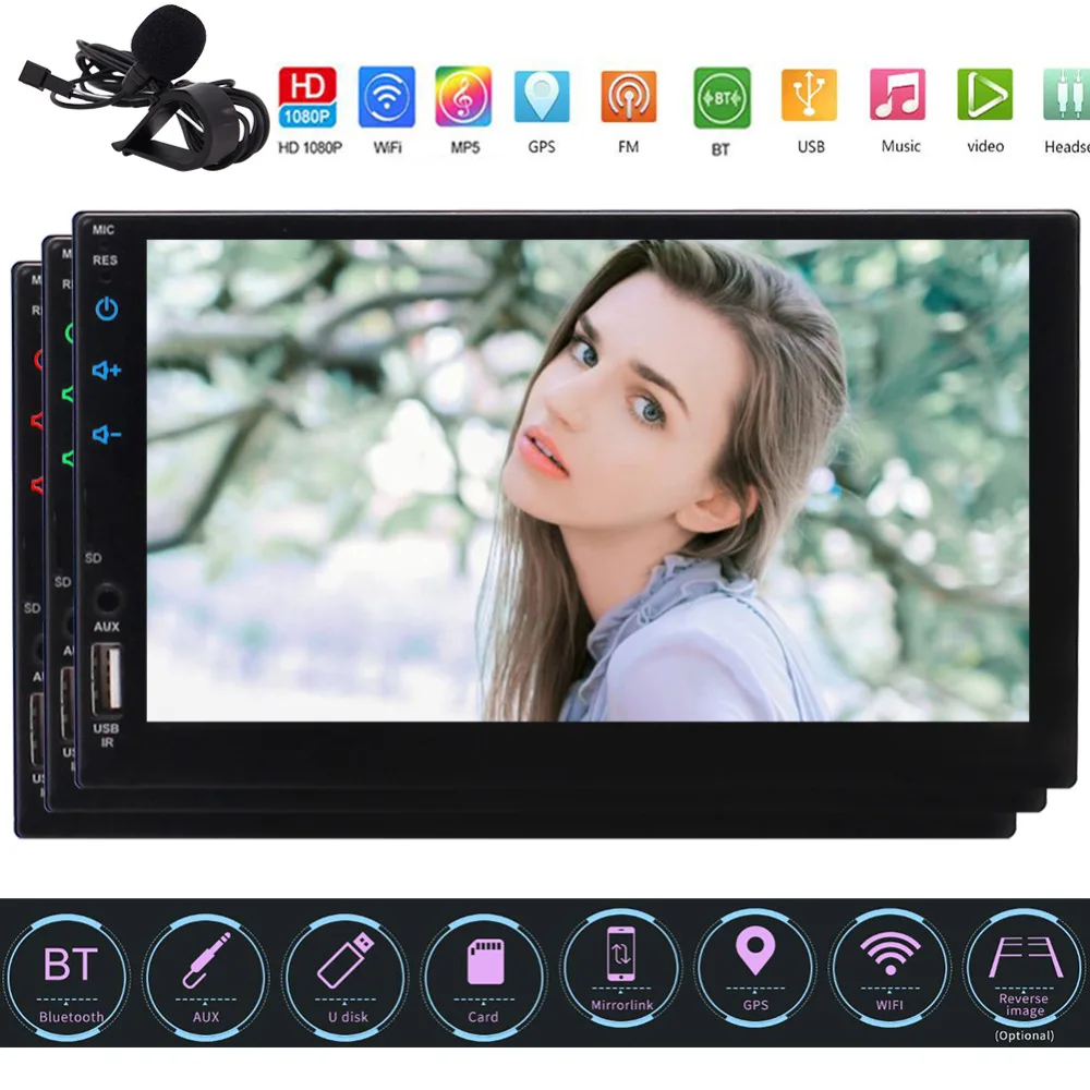  Android 6.0 Car Stereo SD Card Rear view Camera Auto Radio AM/FM/RDS 7 inch 2 din Universal Head Un