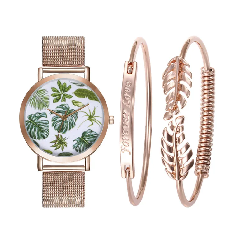 

LASPERAL Bracelet Quartz Watch Jewelry Set Brand Women Tropical Leaves Female Wristwatch Men Dress Clock Bangle Relojes Feminino
