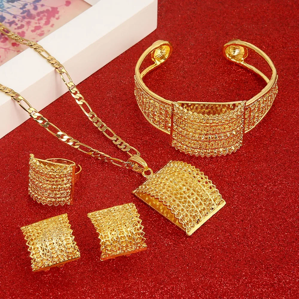 Ethiopian Jewelry Set Bride Wedding Pendant Necklace Bangle Earring Ring African Eritrea Habesha Sets