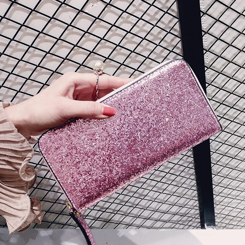 

Fashion Pu Sequin Women Wallet Long Casual Gradient Lady Clutch Female Casual Square Laser Wallets For Teen Girls Coin Purse New