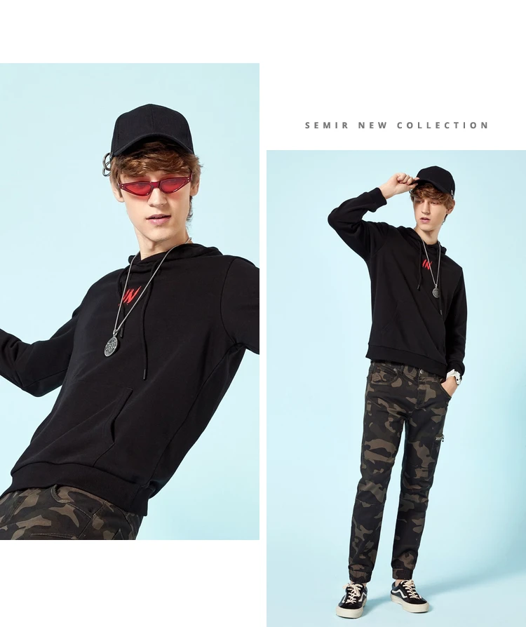 SEMIR Men Printed Hooded Sweatshirt with Kangaroo Pocket Pullover Hoodie with Elastic Drawstring Hood Ribbing Cuff and Hem