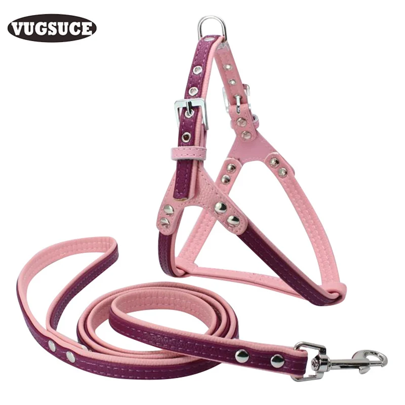 

VUGSUCE PU Leather Pet Dog Harness Vest Leash Set Adjustable Soft Straps Dog Rope Leads for Walking Training Medium Large Dogs