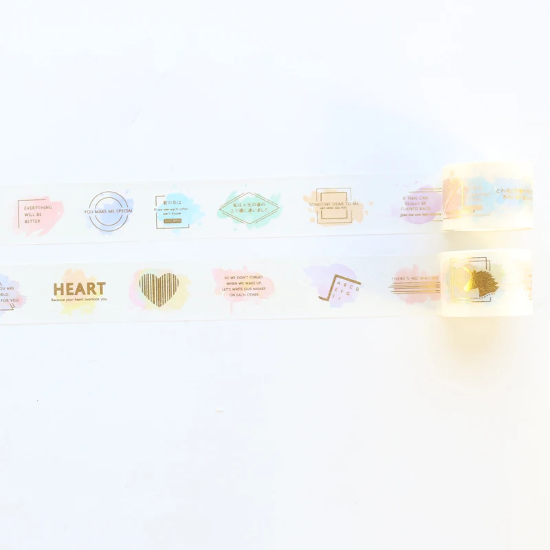 

Domikee cute cartoon gold foil words design decoration paper masking tape for diary planner notebooks,candy kids DIY washi tape
