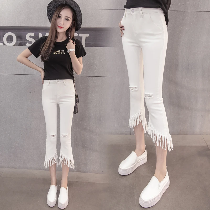 free shipping high waist calf length flared jeans women s jeans
