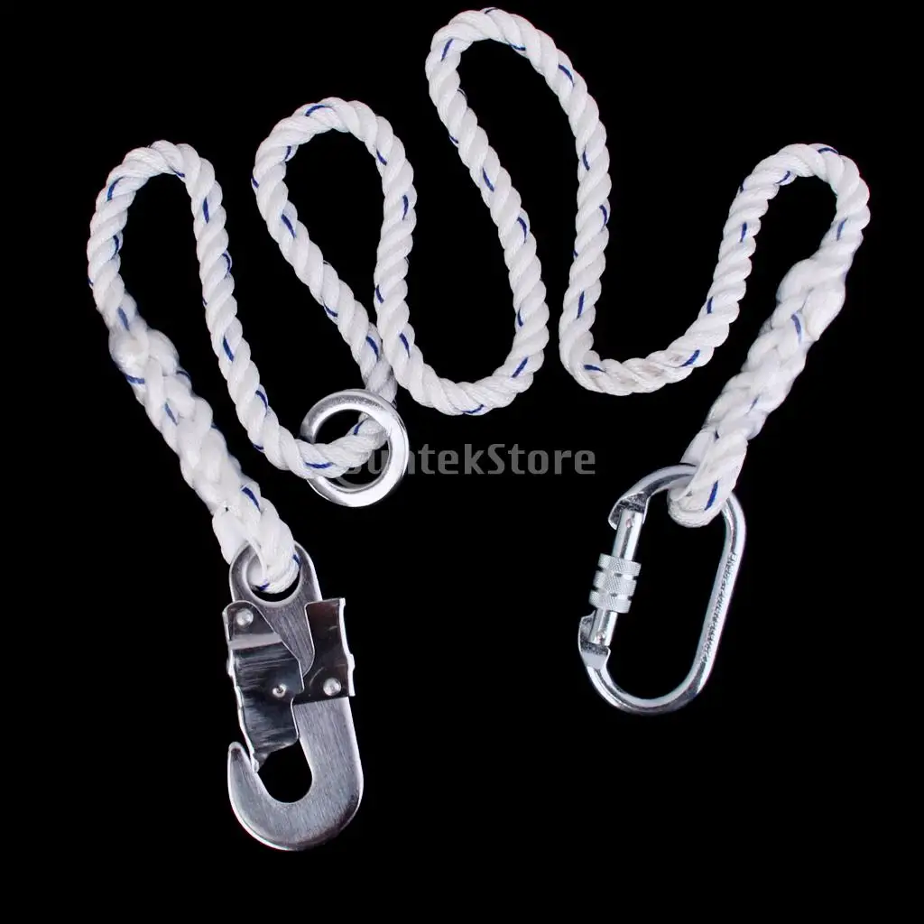 

Rock Climbing Tree Arborist Fall Arrest Safety Lanyard Rope Strap with Hook Carabiner - Random Color