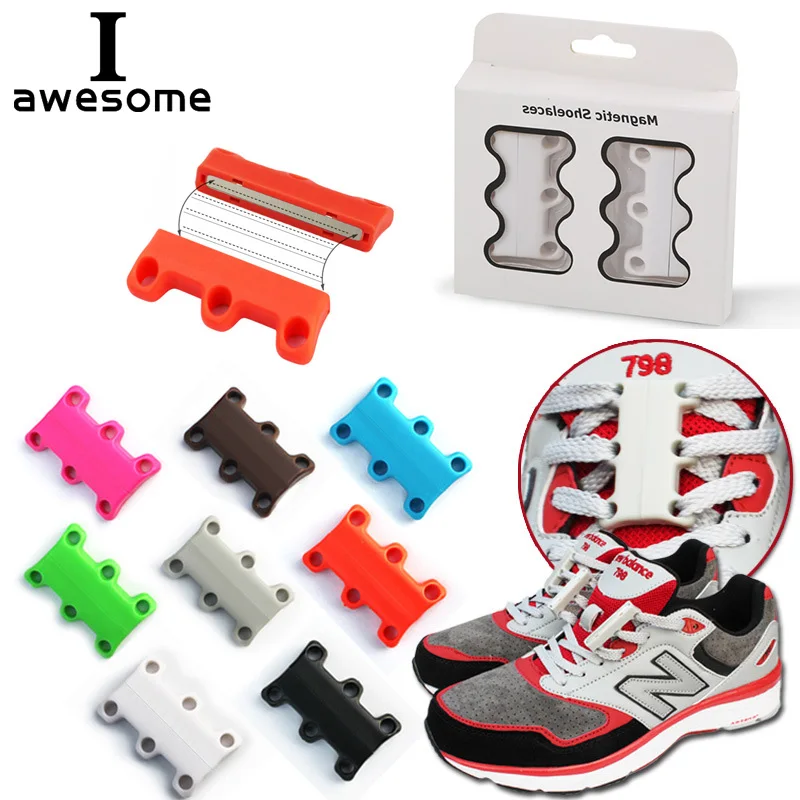2 Sizes 8 Colors Fashion Novelty Strong Quick Easy Magnetic Shoelaces For Sneakers Shoes Buckles Closure No Tie Shoelace