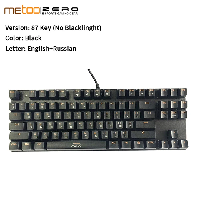 METOO ZERO русская английская испанская 6 цветов подсветка игровая клавиатура Teclado Gamer плавающая - Цвет: 87 No Blacklight RU