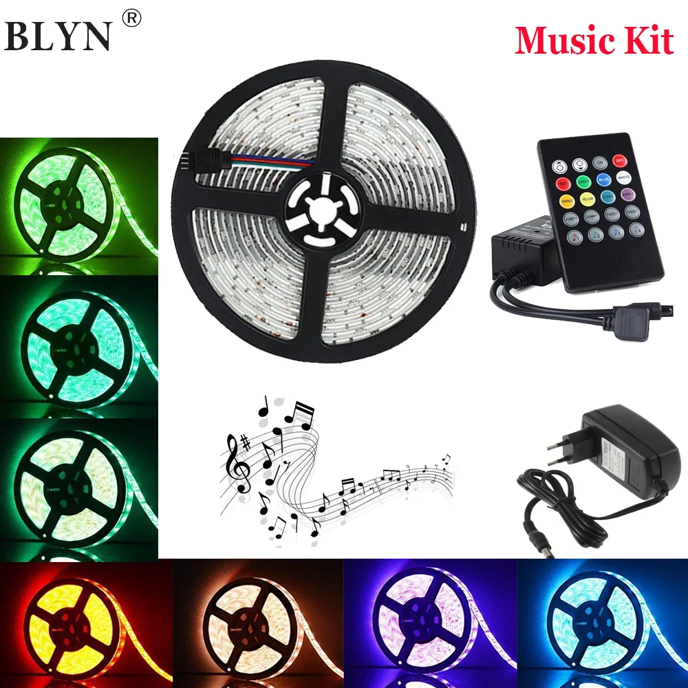 Светодиодная музыкальная лента 12 В светящаяся вечерние аемая RGB 5050 5 м 10 гибкие