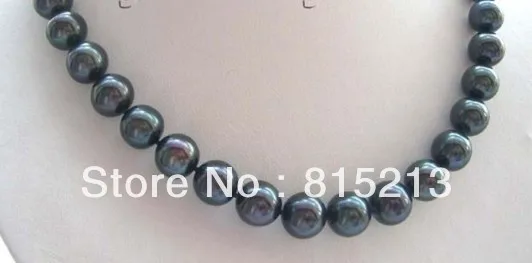 

FREE SHIPPING>>> HOT1787 18" Natural 12mm Black Round Pearl Necklace Mabe 925silver
