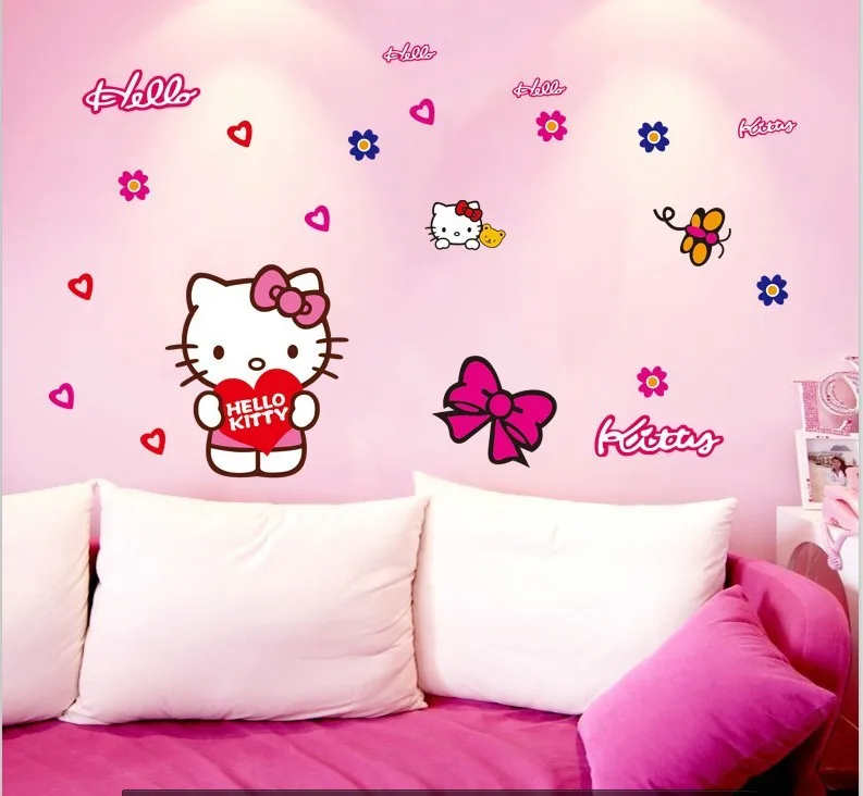 Мультфильм розовый рисунок «Hello Kitty» настенные наклейки для автомобиля двери окна украшения home decor wall art для наклейка для детской diy девушки подарок