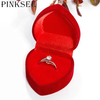 

PINKSEE Simple Heart Shaped Necklace Earring Ring Gift Box Velvet Box for Wedding Packaging Holder Jewelry Display Storage Case
