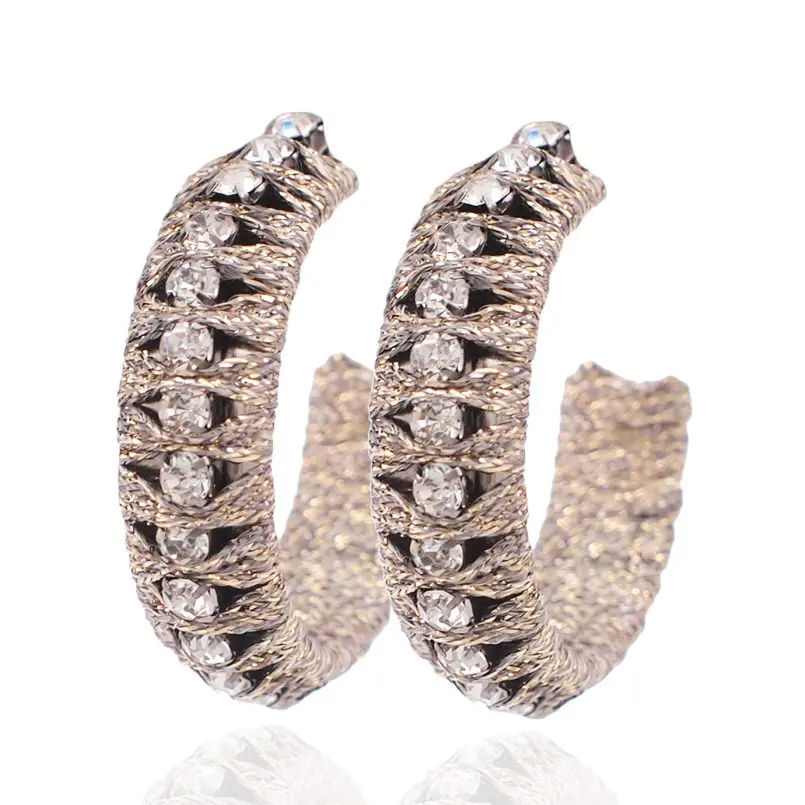 Трендовые серьги-гвоздики, стразы, пряжа, для женщин, простые, уникальные, металлические, на манжете, для ушей, геометрические, очаровательные серьги, модное ювелирное изделие, UKEN - Окраска металла: Khaki Earrings