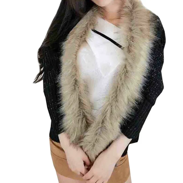 Autumn Knitting Cardigan Sweater Jacket Women Fur Collar Sweaters Coat