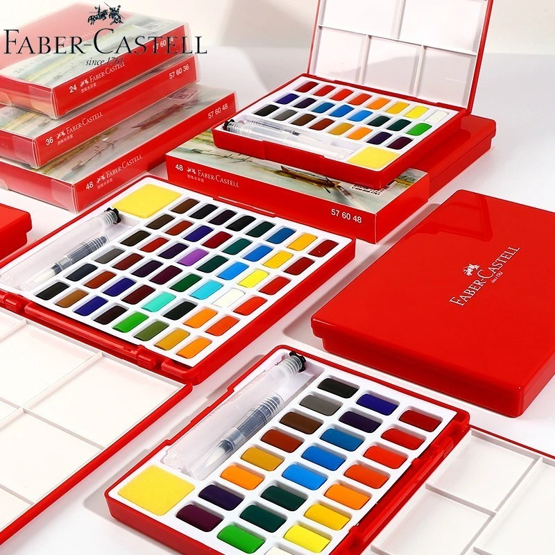 Faber-Castell 24/36/48 Colors Solid Water Color Paint Set With Paint Brush Portable Watercolor Pigment For Painting Art Supplies