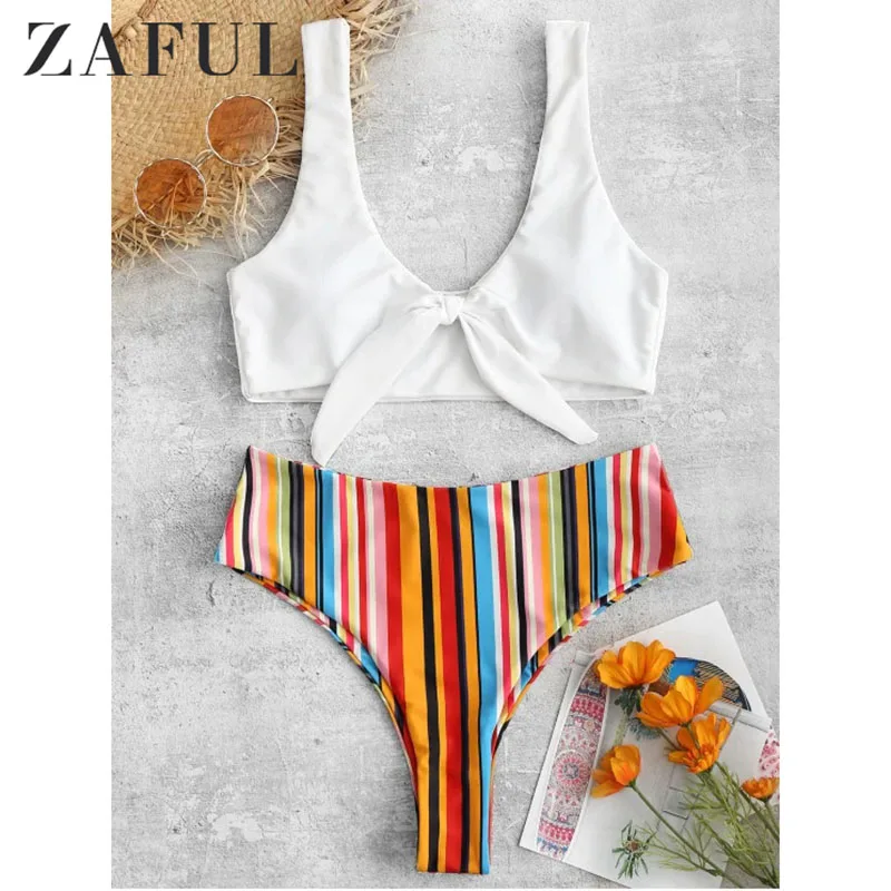 

ZAFUL Biquini Bandeau Sexy Rainbow Striped Tube Bikini Women Swimsuit Swimwear Brazilian Bikini Set Maillot De Bain Femme