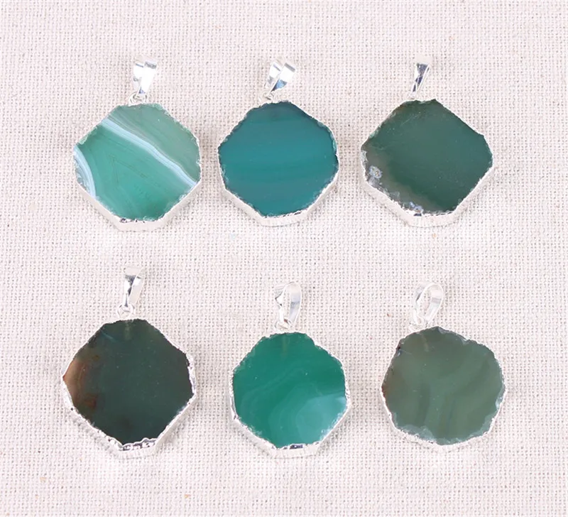 

1pc Natural Stone Green Slice Agates Quartz Opal Stone Pendants Handmade Green Color Crystal Pendant Necklace