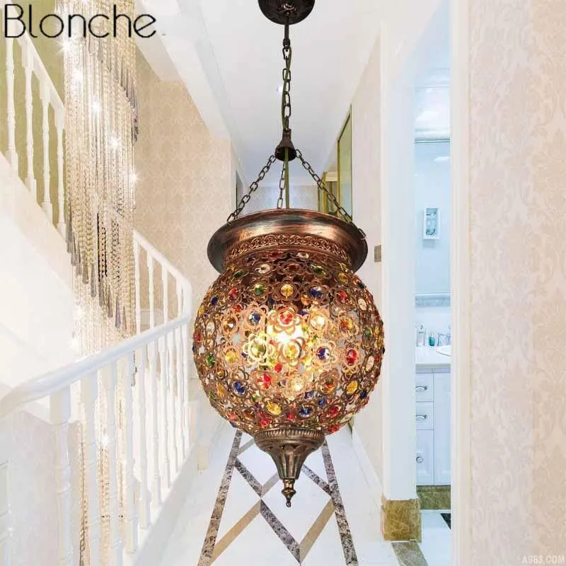 

Turkish Bohemia Pendant Lights Stained Glass Lamp Light Moroccan Hanglamp Luminaire Corridor Stair Restaurant Industrial Decor