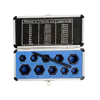 

High quality 11Pc/set Damaged Bolt Nut Remover Screw Removal Extractor Removal Set 9mm-19mm high Threading Kit With Box