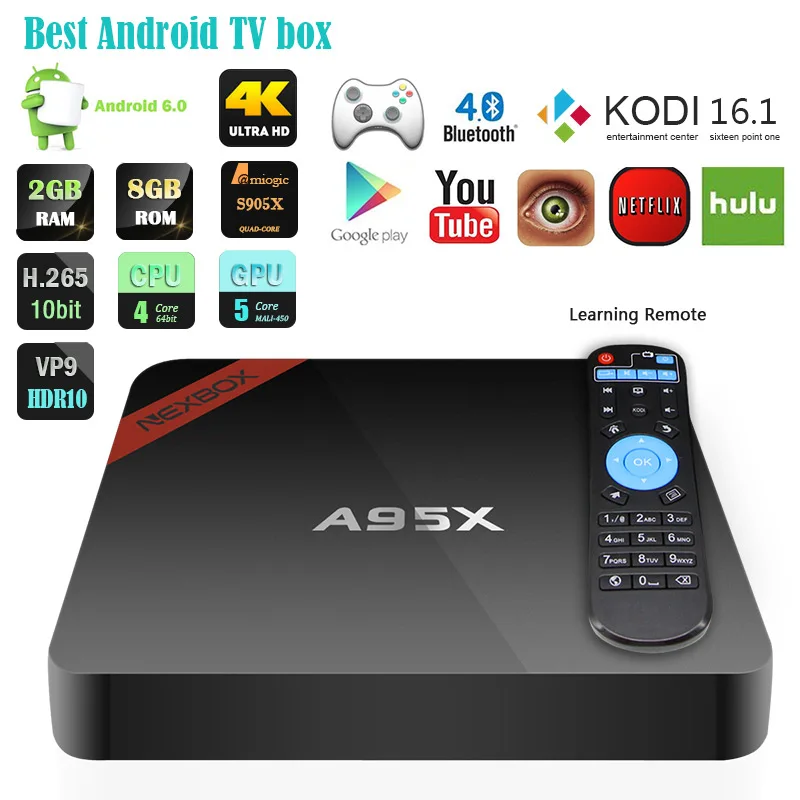 2PCS Android TV BOX A95X Amlogic S905X 2G/8G KODI16.1 HDMI 4K 1080P ...