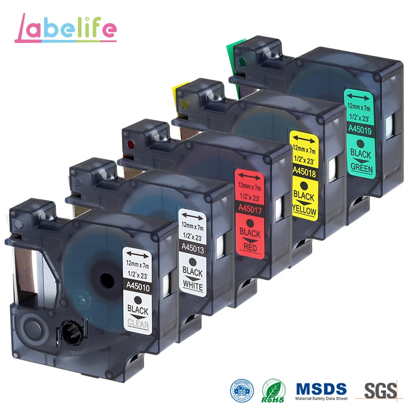 Labelife, 5 шт в упаковке комбинированный набор совместимый с dymo D1 ярлык Сменная кассета 45010 45013 45017 45018 45019 для печати этикеток