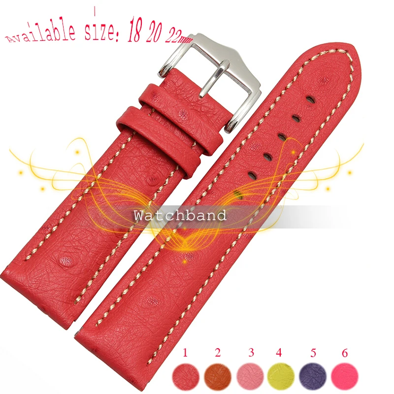 Free shipping Durable ostrich grain band women Genuine Leather watch strap for women 18mm 20mm 22mm
