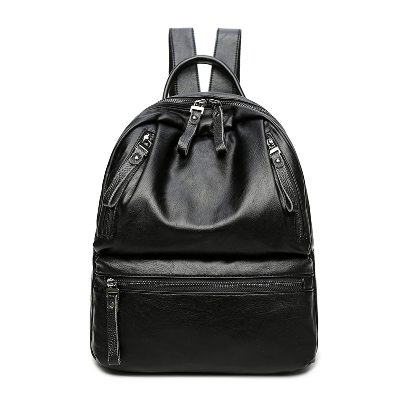 S P L 2017 hot sale black leather women backpack bag solid casual backpack foryouth girls