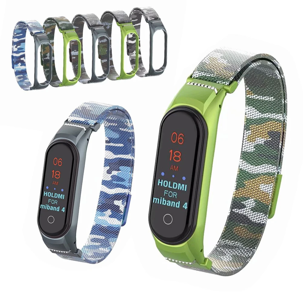 2019 mi Band 4 металлический ремешок из нержавеющей стали Камуфляжный на запястье для