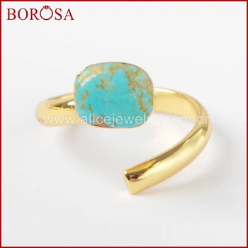 

BOROSA 10PCS New Gold Color Natural Turquoises Labradorite Faceted Wrap Rings Gems Rings Jewelry Mixed Colors for Women G1490