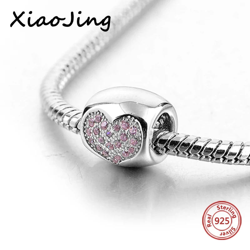 

925 Sterling Silver authentic Heart Love Beads with CZ stone fit original European charm bracelet diy jewelry making for women