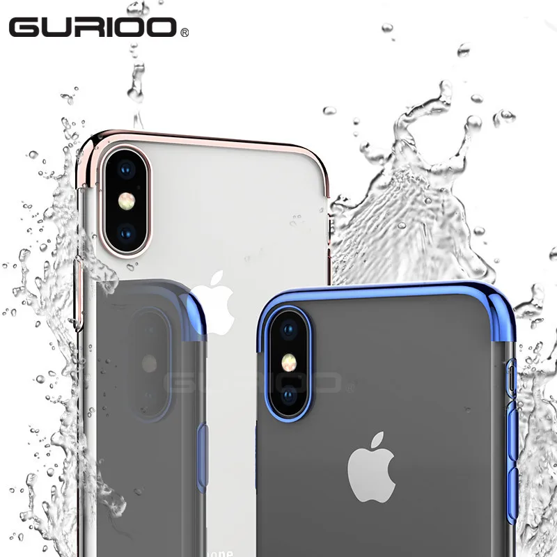 Goedkoop Luxe Soft TPU Silicagel Beschermhoes Voor Iphone 6 6 s 7 8 9 Plus X Transparant Plating Anti fall Telefoon Case Back Cover