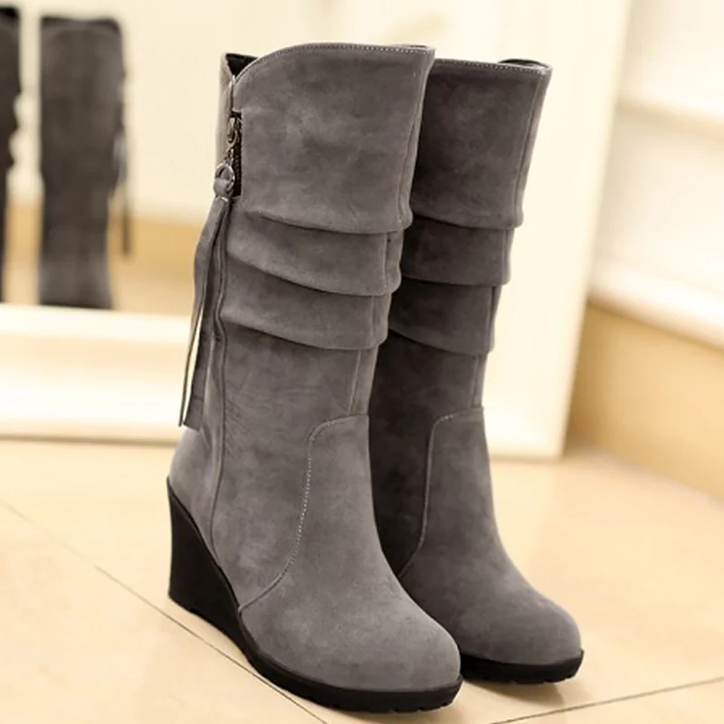 

Winter boots for women shoes fringe big size 4-10.5 mid-calf boots flock short plush designer women's high boot 2018 news