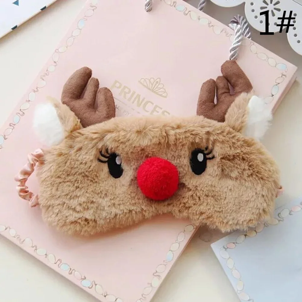 Рождественская зимняя мультяшная маска для сна с изображением оленя, плюшевая маска для сна, милая маска для глаз с изображением животного, повязка на глаза, повязка на глаза