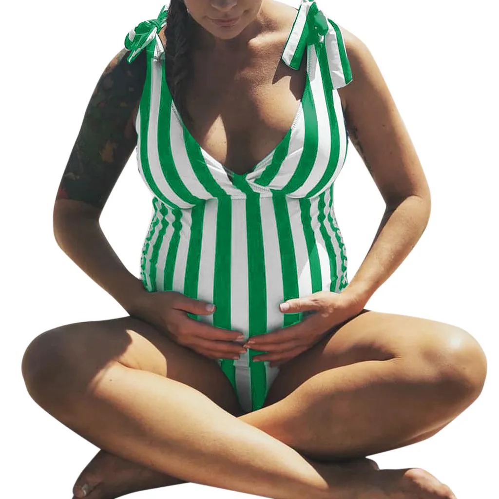 MUQGEW Материнство танкини женский полосатый принт бикини женский frenuluum Повседневная пляжная одежда для беременных с высокой талией