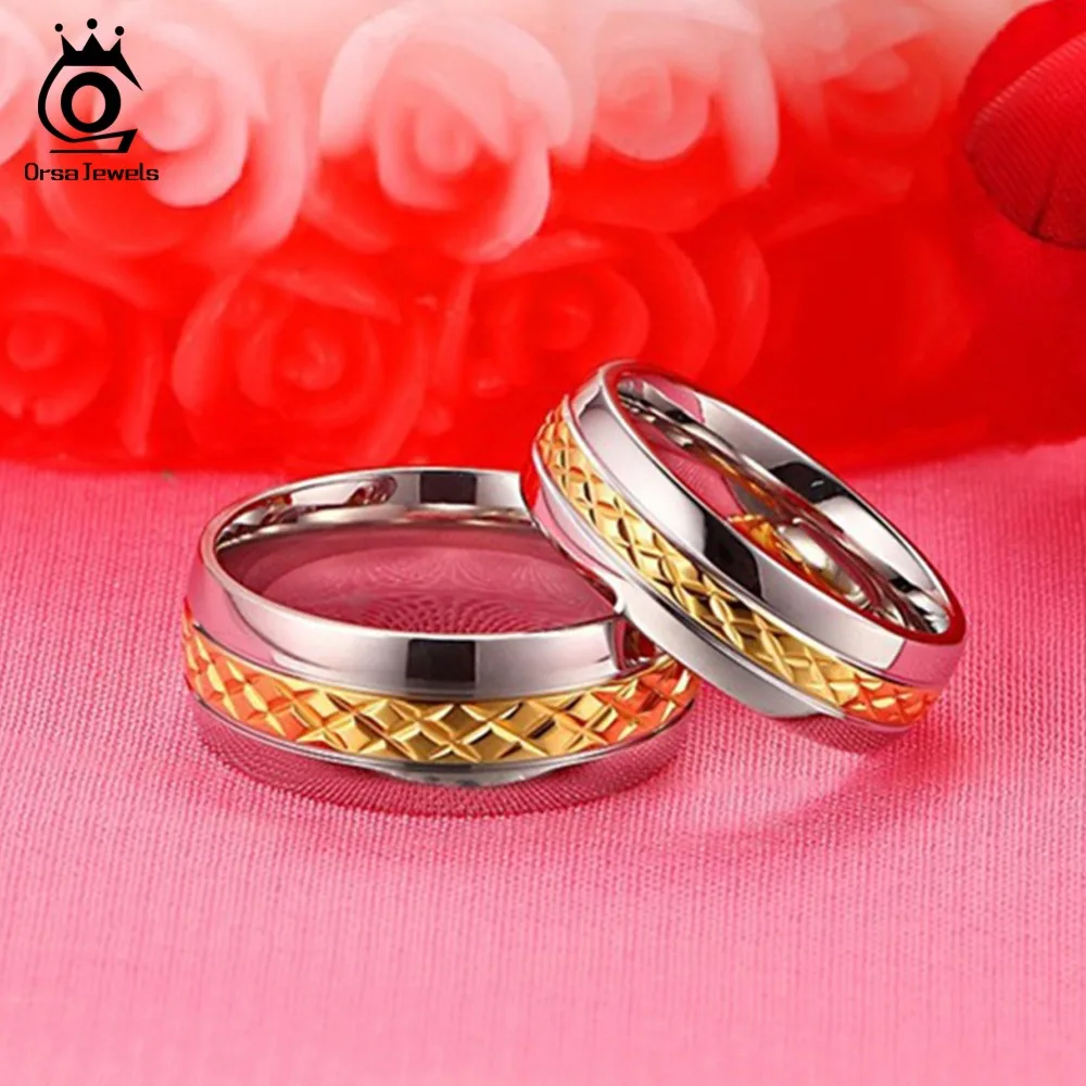 ORSA JEWELS Fashion Lead & Nickel Free Stainless Steel Couple Rings Set Jewelry Ring for Men Women Engagement Wedding Ring OTR70