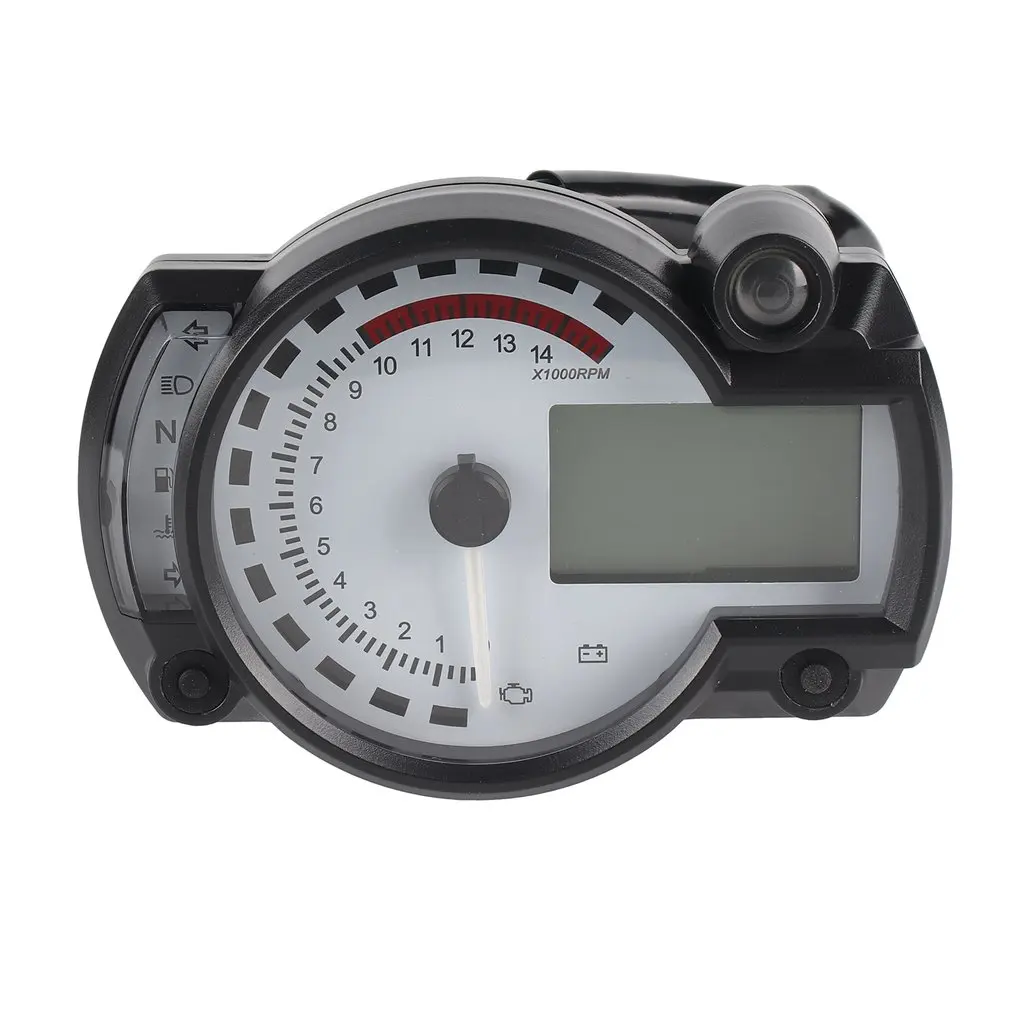 

NewestUniversal Motorcycle Digital Odometer Adjustable LCD Tachometer Gauge Speedometer with White Panel 299 MPH/KPH Odograph