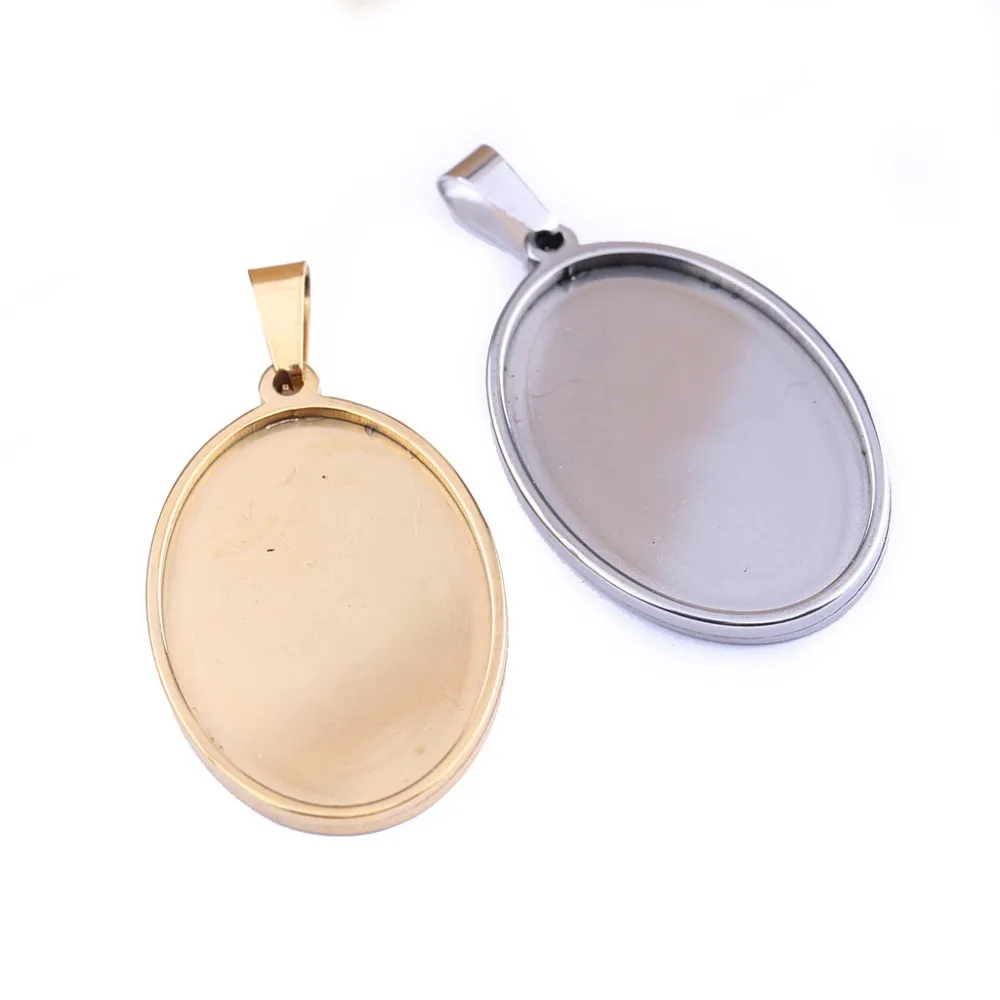 

reidgaller 5pcs stainless steel oval cabochon tray 20x30mm dia gold plated pendant base settings diy blank jewelry bezels