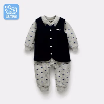 

Dinstry Baby conjoined Spring and Autumn clothes Newborn baby pajamas Climb clothes Cotton clip cotton dress Moustache