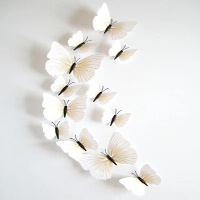12 шт./лот 3d обычная белая бабочка на холодильник магнитные наклейки украшение стены комнаты