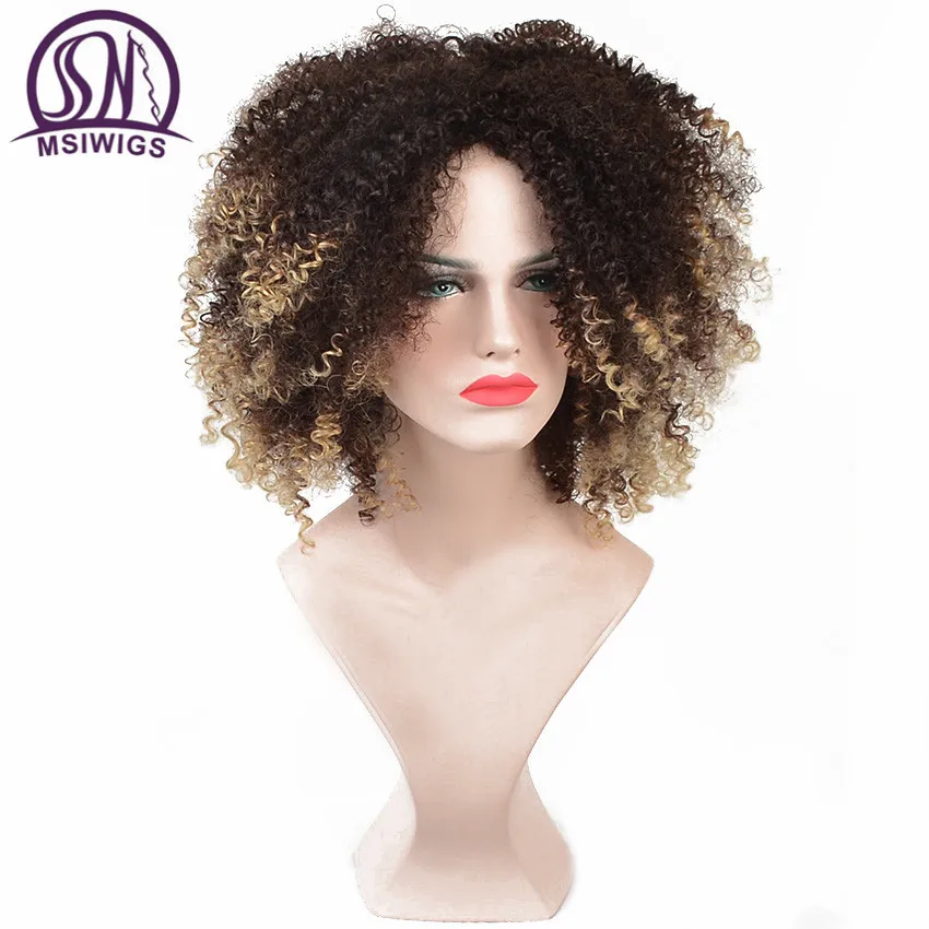 MSI Wigs короткие кудрявые парики для черных женщин Американский Африканский натуральный синтетический афро парик с челкой высокотемпературное волокно