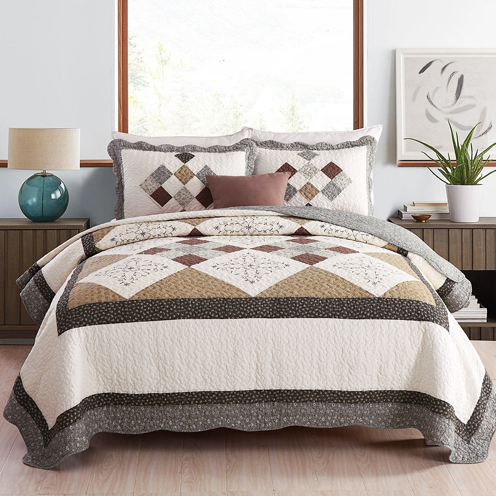CHAUSUB Cotton Bedspread Quilt Set 3pcs Handmade Patchwork Quilted Quilts Bed Cover Sheets Pillowcase King Queen Size Coverlet