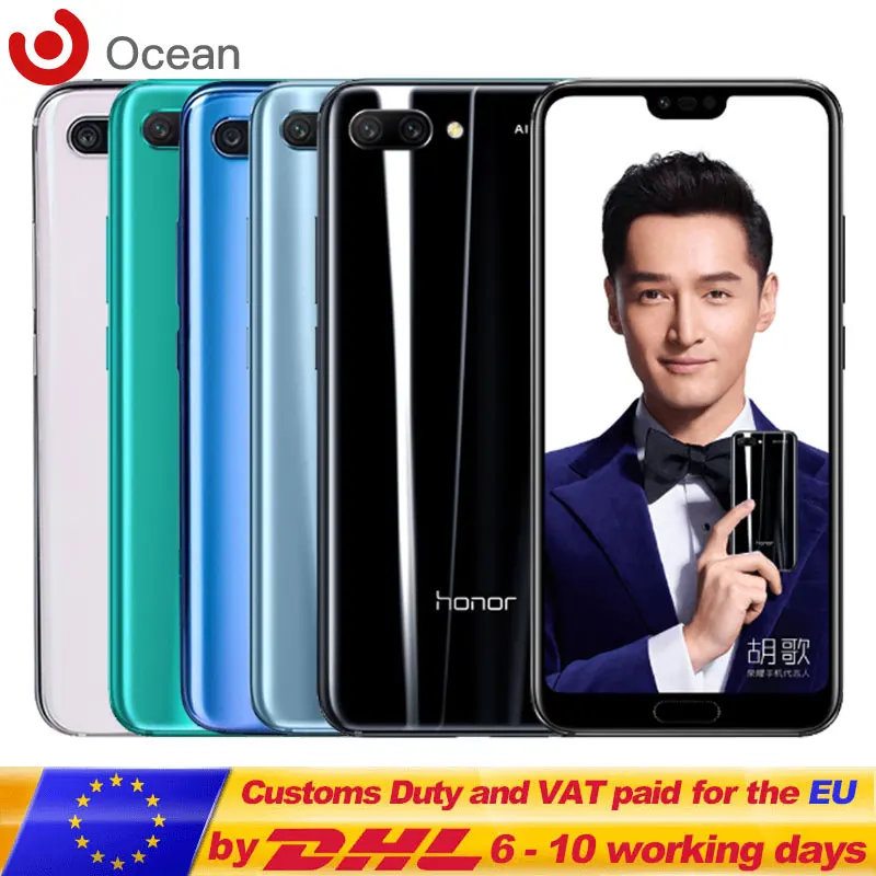 

Original Honor 10 Global ROM Smartphone Kirin 970 6GB RAM 128GB ROM Android 8.1 NFC 5.84'' 3D Curved Glass Screen AI Processor