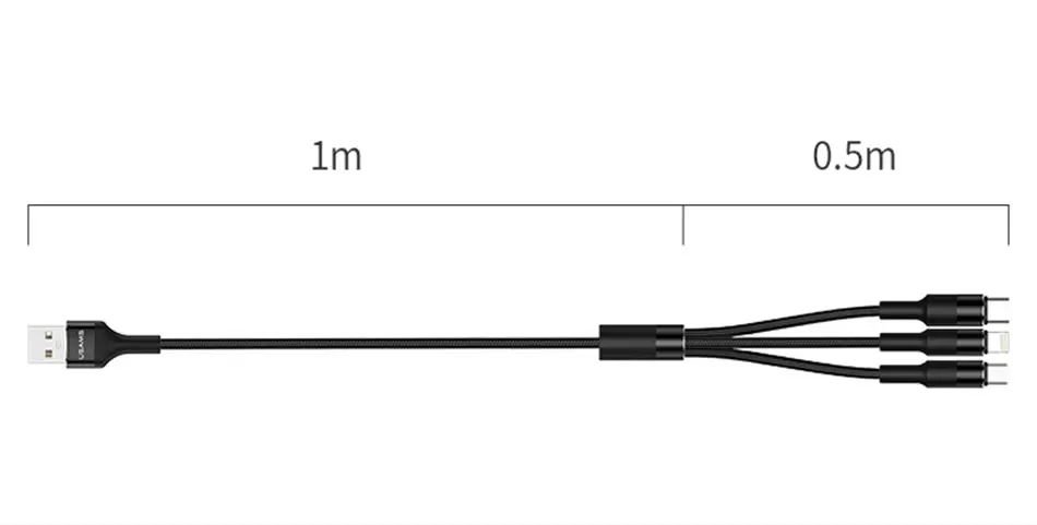 USAMS 3 в 1 USB кабель type C кабель для samsung s9 plus Micro usb кабель для зарядки для iPhone X 8 7 6s Plus 5 5S SE 5c C кабель