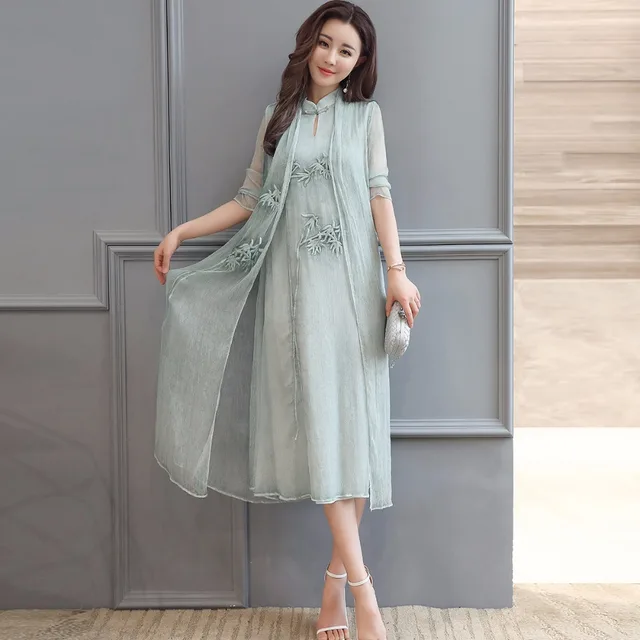 New Spring and Summer Women Dress Suits Women's Elegant Two Pieces Suits Slim Embroidery Organza