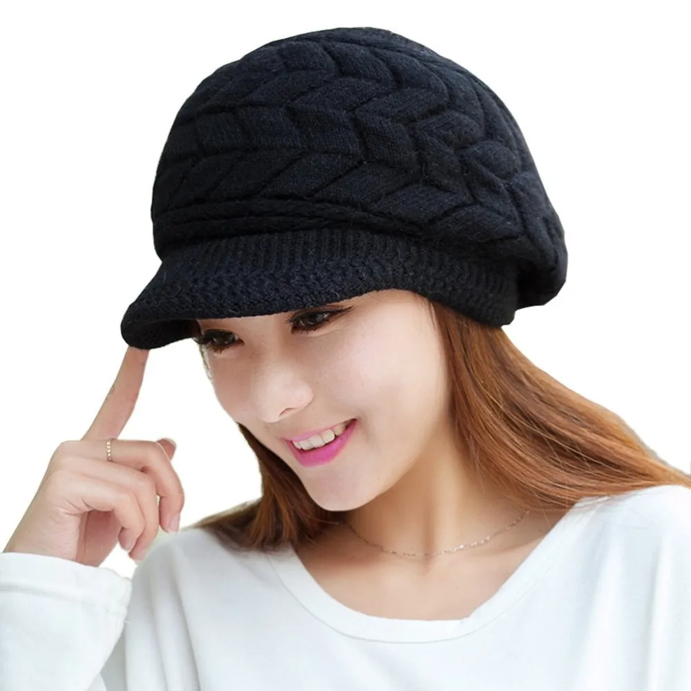 8 Color New 2015 Women Winter Leaf Pattern Knitted Peaked Cap with