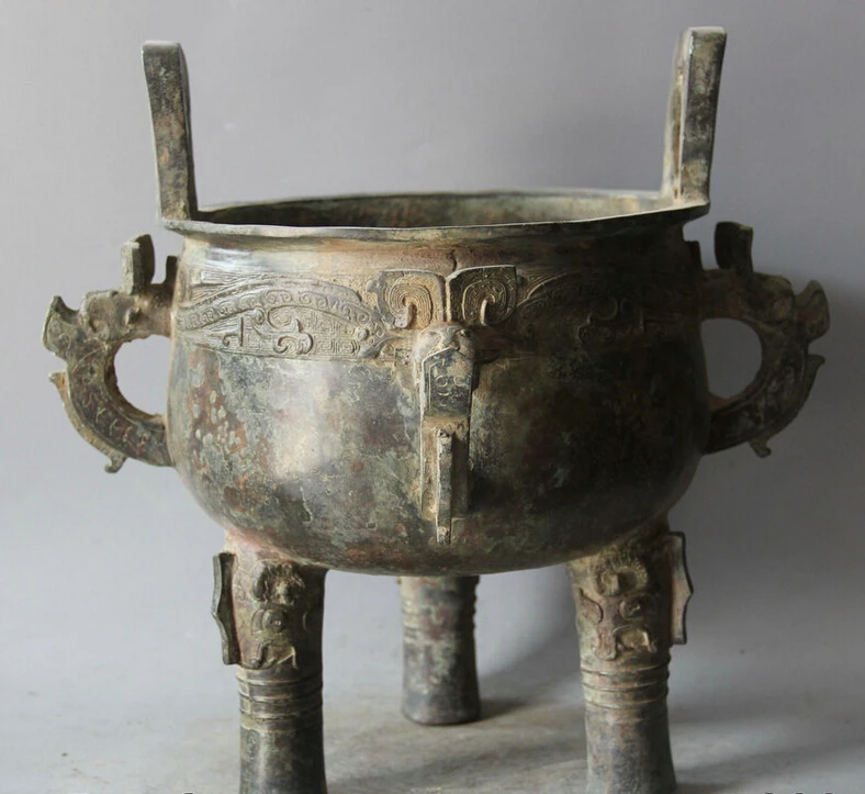 

S2265 14" Chinese Dynasty Bronze 3 Foot vessels Ware Beast Pot Jar Crock Burner Censer D0318
